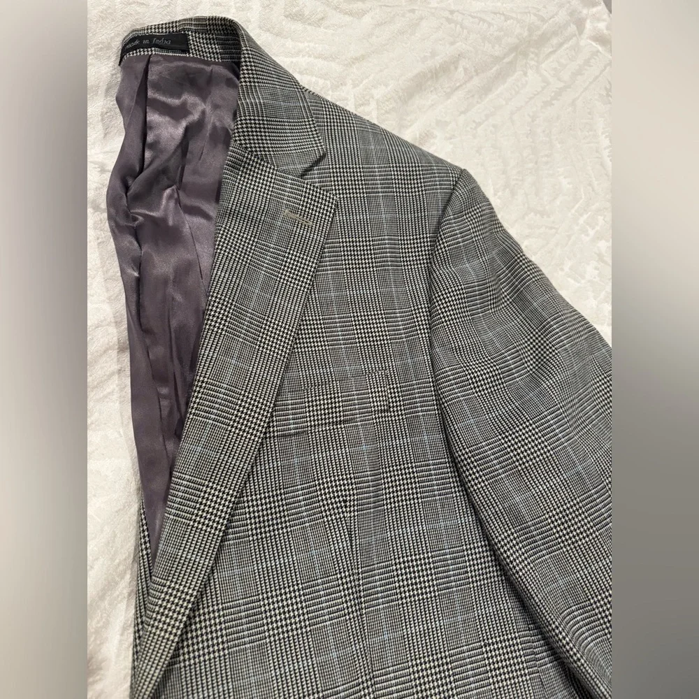 RALPH LAUREN HOUDSTOOTH PLAID SPORT COAT JACKET black blue 40S